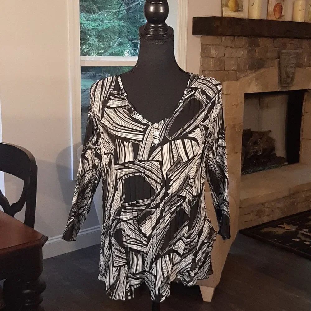 Cato Black and White Quarter Sleeve Sheer Shirt